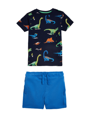 

M&S Collection Outfit (Oberteil/Hose) mit hohem Baumwollanteil und Dinosauriermuster (2-7 J.) - Navy Mix, Navy Mix