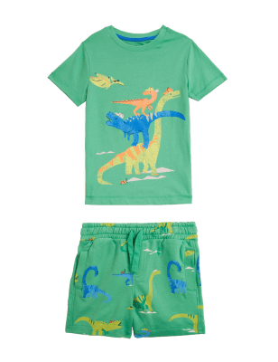 

Boys M&S Collection Cotton Rich Dinosaur Top & Bottom Outfit (2-7 Yrs) - Green Mix, Green Mix