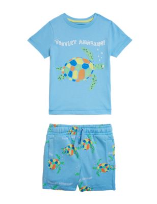 

Boys M&S Collection Cotton Rich Turtle Top & Bottom Outfit (2-7 Yrs) - Blue Mix, Blue Mix