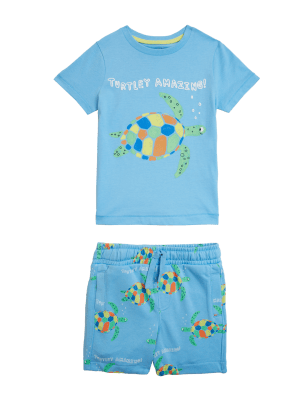 

Boys M&S Collection Cotton Rich Turtle Top & Bottom Outfit (2-7 Yrs) - Blue Mix, Blue Mix