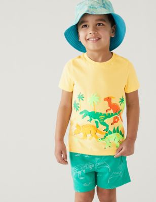 Marks & Spencer Patterned Cotton T-Shirts & Polos (BOYS, LIGHT OLIVE, 7-8 Y)