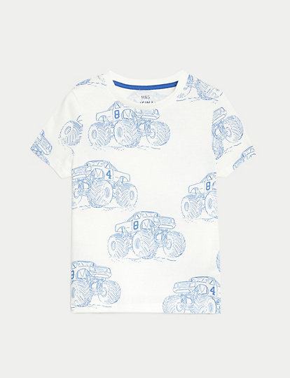 Pure Cotton Monster Truck Print T-Shirt (2-8 Yrs)
