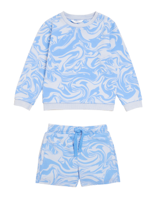 

Boys M&S Collection 2pc Cotton Rich Top & Bottom Outfit - Blue Mix, Blue Mix