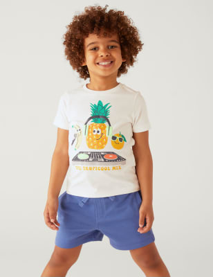 

M&S Collection Camiseta 100% algodón con estampado tropical (2-8 años) - White Mix, White Mix
