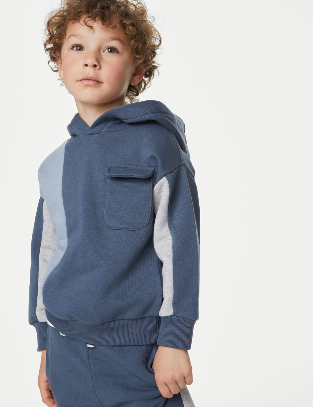 Cotton Rich Colour Block Hoodie & Shorts Set (2-8 Yrs) image 2