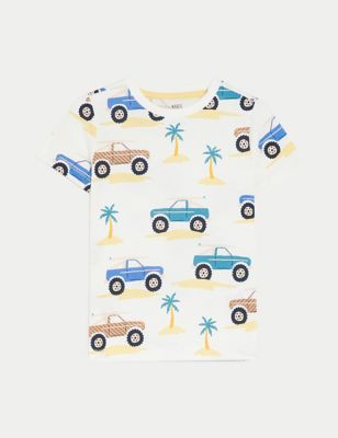 Pure Cotton Truck Print T-Shirt (2 - 8 Yrs)