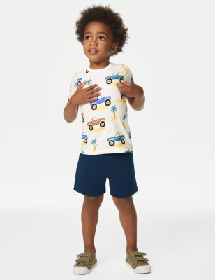 

M&S Collection Conjunto 100% algodón con parte de arriba y de abajo con diseño de camión de playa (2-8 años) - Multi, Multi