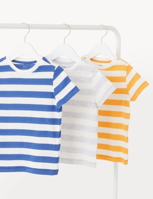 

M&S Collection Pack de 3 camisetas de algodón de rayas (2-8 años) - Multi, Multi