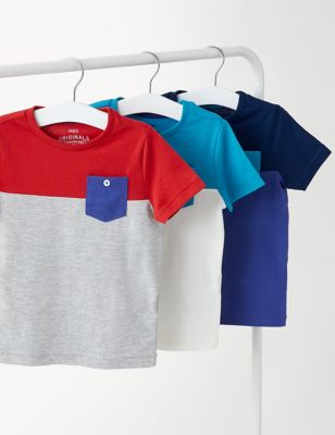 3pk Pure Cotton Colour Block T-Shirts (2 - 8 Yrs)