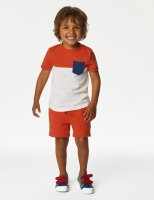 

M&S Collection 2-teiliges Outfit aus reiner Baumwolle mit Blockfarben in Rot (2-8 J.) - Red Mix, Red Mix