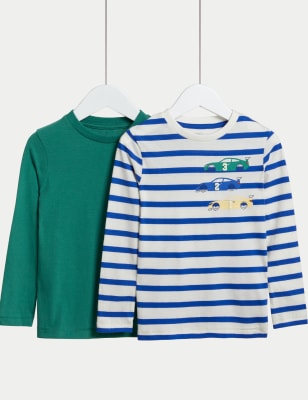 2pk Pure Cotton Striped & Plain Tops (2-8 Yrs) - ES