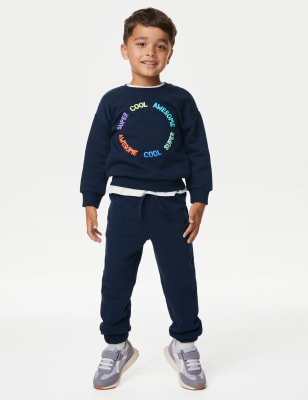 

Boys M&S Collection 2pc Cotton Rich Slogan Top & Bottom Outfit (2-8 Yrs) - Navy, Navy