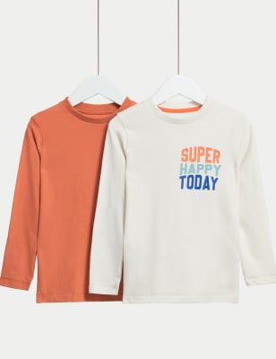 

Boys M&S Collection 2pk Pure Cotton Happy Slogan & Plain Tops (2-8 Yrs) - Calico Mix, Calico Mix