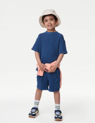 M&S Boy's Pure Cotton Top & Bottom Outfit (2-8 Yrs) - 7-8 Y - Indigo, Indigo,Light Blue