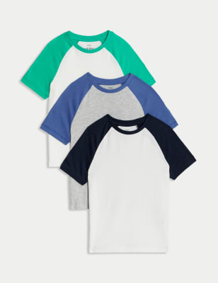 

M&S Collection Pack de 3 camisetas raglán de algodón (2-8 años) - Multi, Multi