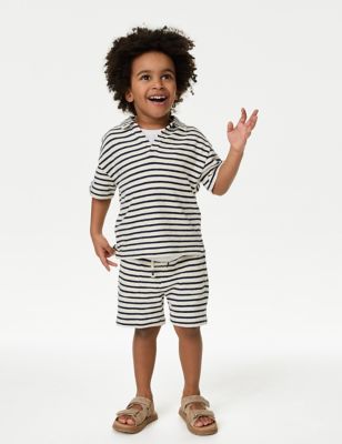 M&S Boy's Pure Cotton Striped Outfit (2-8 Yrs) - 2-3 Y - Navy Mix, Navy Mix