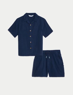 

Boys M&S Collection 2pc Pure Cotton Top & Bottom Outfit (2-8 Yrs) - Navy, Navy