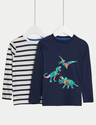 2pk Pure Cotton Dinosaur & Striped Tops (2-8 Yrs) - HK