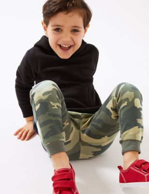 Boys M&S Collection Organic Cotton Camouflage Joggers (2-7 Yrs) - Blue Mix, Blue Mix