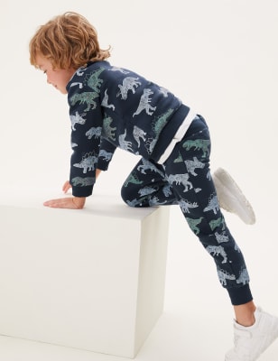 

M&S Collection Jogginghose mit hohem Baumwollanteil und Dinosauriermuster (2-7 J.) - Carbon, Carbon