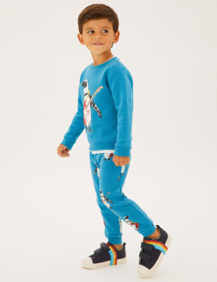 

M&S Collection Jogginghose mit hohem Baumwollanteil und Pinguinmuster (2-7 J.) - Kingfisher, Kingfisher