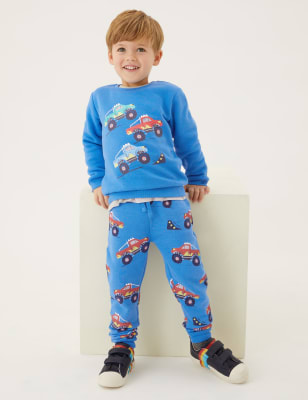 

M&S Collection Pantalón deportivo de algodón con diseño de Monster Truck (2-7 años) - Blue Mix, Blue Mix