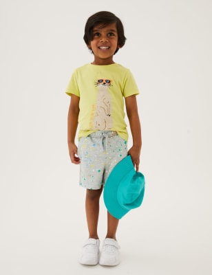 

M&S Collection Pantalón corto de algodón con estampado de salpicaduras de pintura (2-7 años) - Grey Marl, Grey Marl