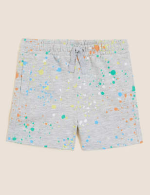Cotton Rich Paint Splatter Print Shorts