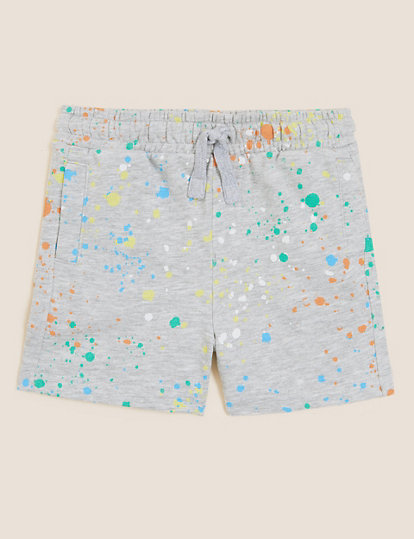 Cotton Rich Paint Splatter Print Shorts