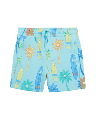 

M&S Collection Shorts mit hohem Baumwollanteil und Palmenmuster (2-7 J.) - Bright Aqua, Bright Aqua