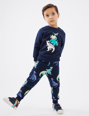 

Boys M&S Collection Cotton Rich Dinosaur Joggers (2-7 Yrs) - Navy, Navy