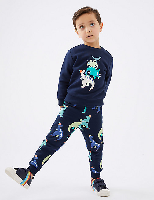 Marks And Spencer Boys M&S Collection Cotton Rich Dinosaur Joggers (2-7 Yrs) - Navy, Navy