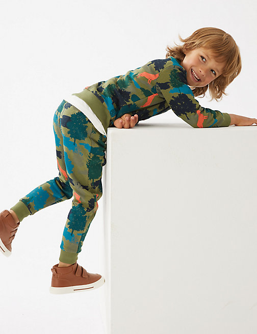 Marks And Spencer Boys M&S Collection Cotton Rich Forest Print Joggers (2-7 Yrs) - Multi, Multi