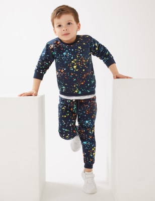 

M&S Collection Jogginghose mit hohem Baumwollanteil und Farbklecksmotiv (2-7 J.) - Navy Mix, Navy Mix