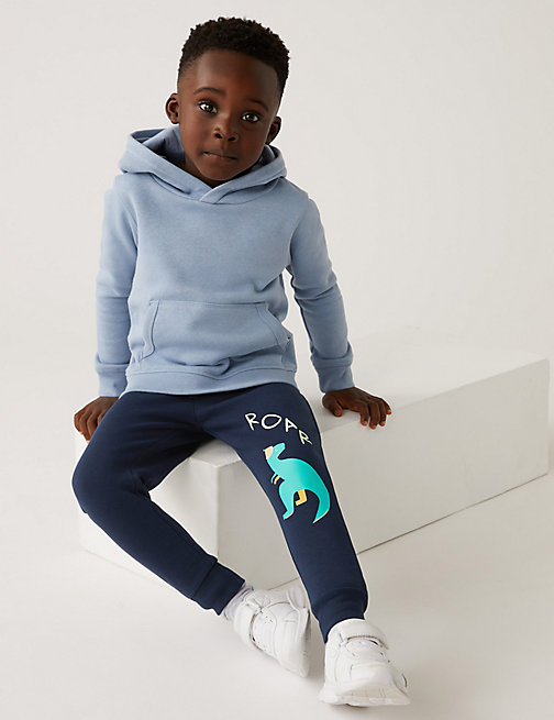 Marks And Spencer Boys M&S Collection Cotton Rich Dinosaur Joggers (2-7 Yrs) - Navy, Navy