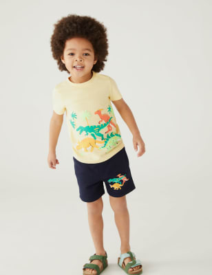 

M&S Collection Pantalón corto de algodón con diseño de dinosaurios (2-8 años) - Navy, Navy