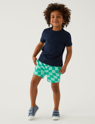 

M&S Collection Pantalón corto de algodón con diseño de tablero de ajedrez (2-8 años) - Green Mix, Green Mix