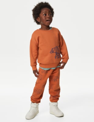 

M&S Collection Jogginghose mit hohem Baumwollanteil und Bärenmotiv (2-8 J.) - Orange Mix, Orange Mix