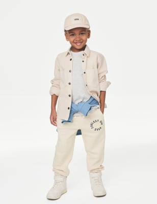 

M&S Collection Pantalón deportivo de algodón con texto 'Smiley Face' (2-8 años) - Stone, Stone