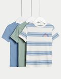 T-Shirt μονόχρωμα και με ριγέ σχέδιο από 100% βαμβάκι, σετ των 3 (2-8 ετών)
