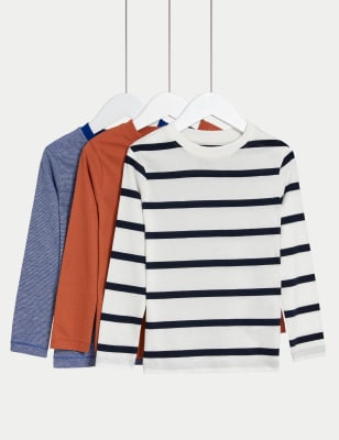 

Boys M&S Collection 3pk Pure Cotton Striped & Plain Tops (2-8 Yrs) - Blue Mix, Blue Mix