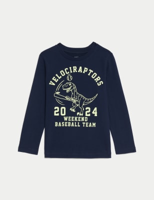 

M&S Collection Oberteil aus reiner Baumwolle mit Dinosauriermotiv (2-8 J.) - Navy, Navy