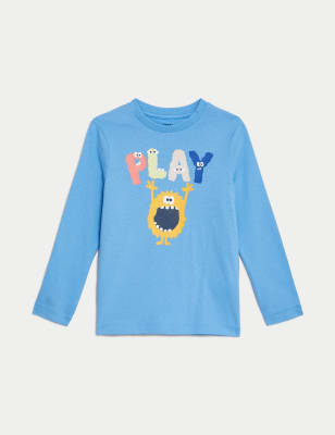 

M&S Collection Top 100% algodón con estampado de monstruo jugando (2-8 años) - Blue, Blue