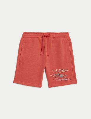 M&S Boys Cotton Rich Racing Car Shorts (2-8 Yrs) - 3-4 Y - Red, Red