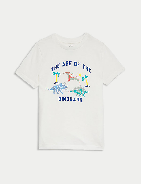 T-Shirt aus reiner Baumwolle mit Dinosauriermuster (2–8 J.) - AT
