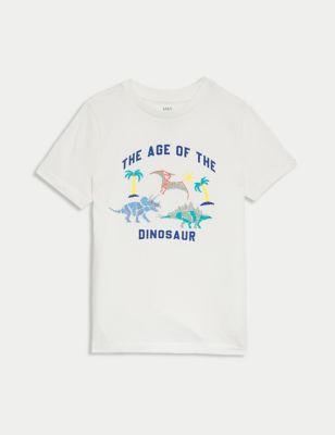 M&S Pure Cotton Dinosaur T-Shirt (2-8 Yrs) - 3-4 Y - Ivory, Ivory