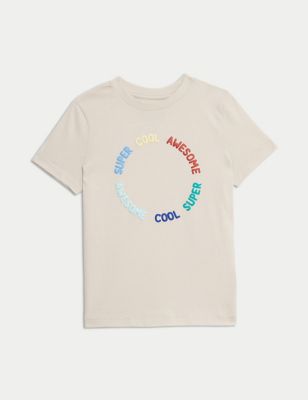M&S Boy's Pure Cotton Slogan T-Shirt (2-8 Yrs) - 3-4 Y - Calico, Calico