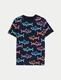חולצת טי מכותנה טהורה עם הדפס כרישים (8-2 שנים)