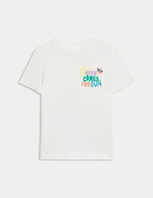 M&S Boy's Pure Cotton Here Comes The Sun Slogan T-Shirt (2-8 Yrs) - 2-3 Y - White, White