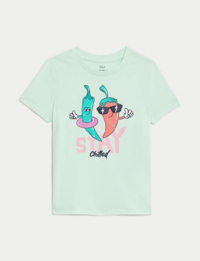 Pure Cotton Stay Chilled Slogan T-Shirt (2-8 Yrs)